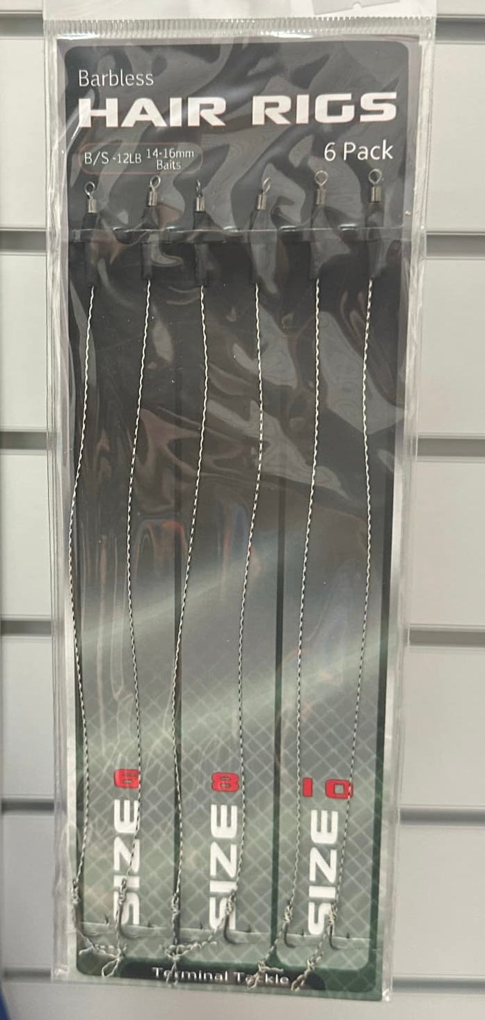 Terminal Tackle Barbless Hair Rigs – Pack of 6 (Mixed Sizes)